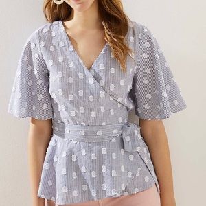 Loft Dot Stripe Wrap top- XL NWT current style